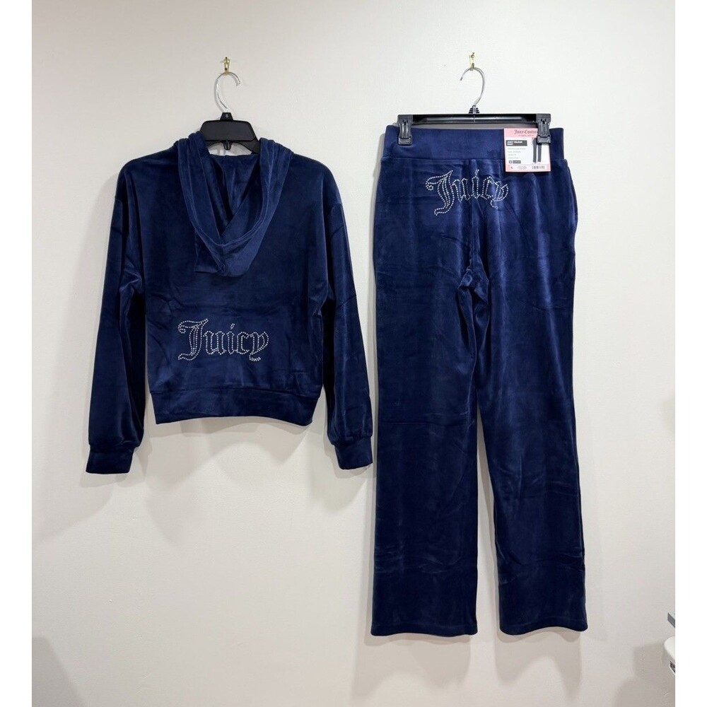 NWT Juicy Couture Velour Tracksuit Set S Atlantis Navy Rhinestone Logo